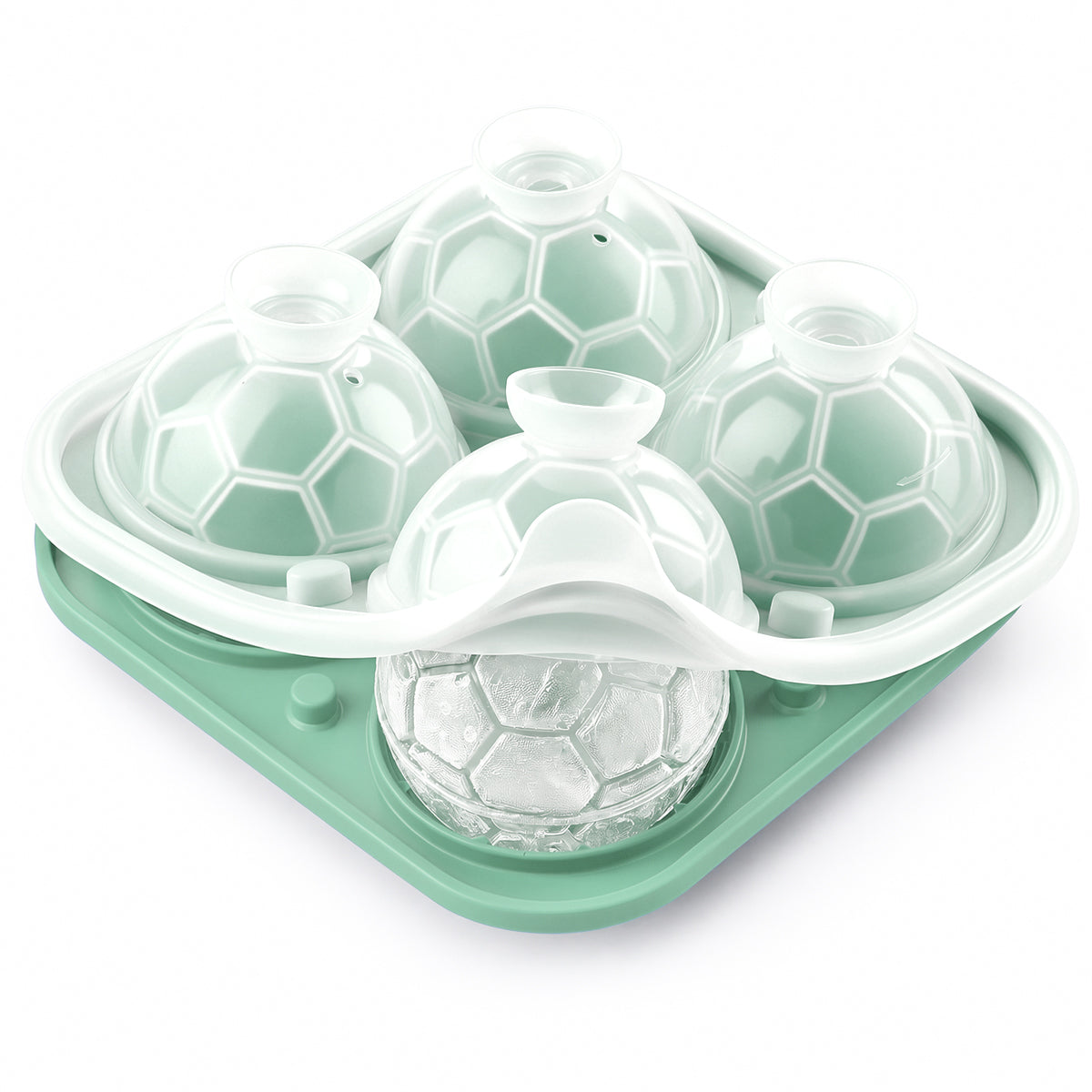 Mint green four-cavity silicone soccer ball ice mold