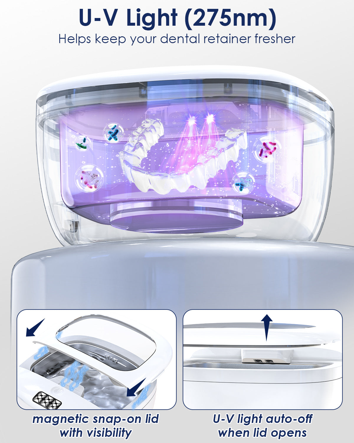 45kHz Portable Ultrasonic Retainer Cleaner – Denture, Aligner & Mouth Guard Cleaning Pod