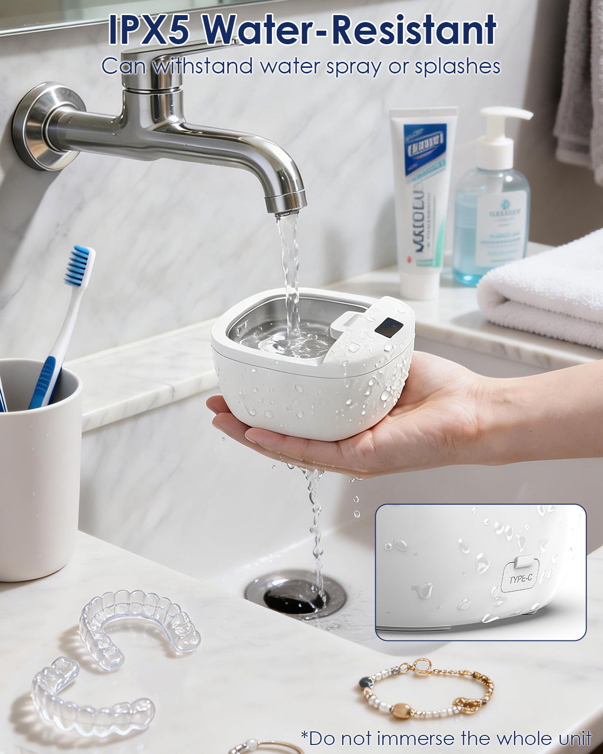 45kHz Portable Ultrasonic Retainer Cleaner – Denture, Aligner & Mouth Guard Cleaning Pod