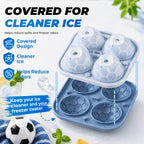 Covered four-cavity soccer ball ice mold shown open and closed