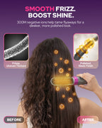 Hair straightener brush infographic showing a smoother styled finish