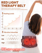 Infrared Red Light Therapy Belt with Heat & Vibration – Cordless Back & Waist Massager
