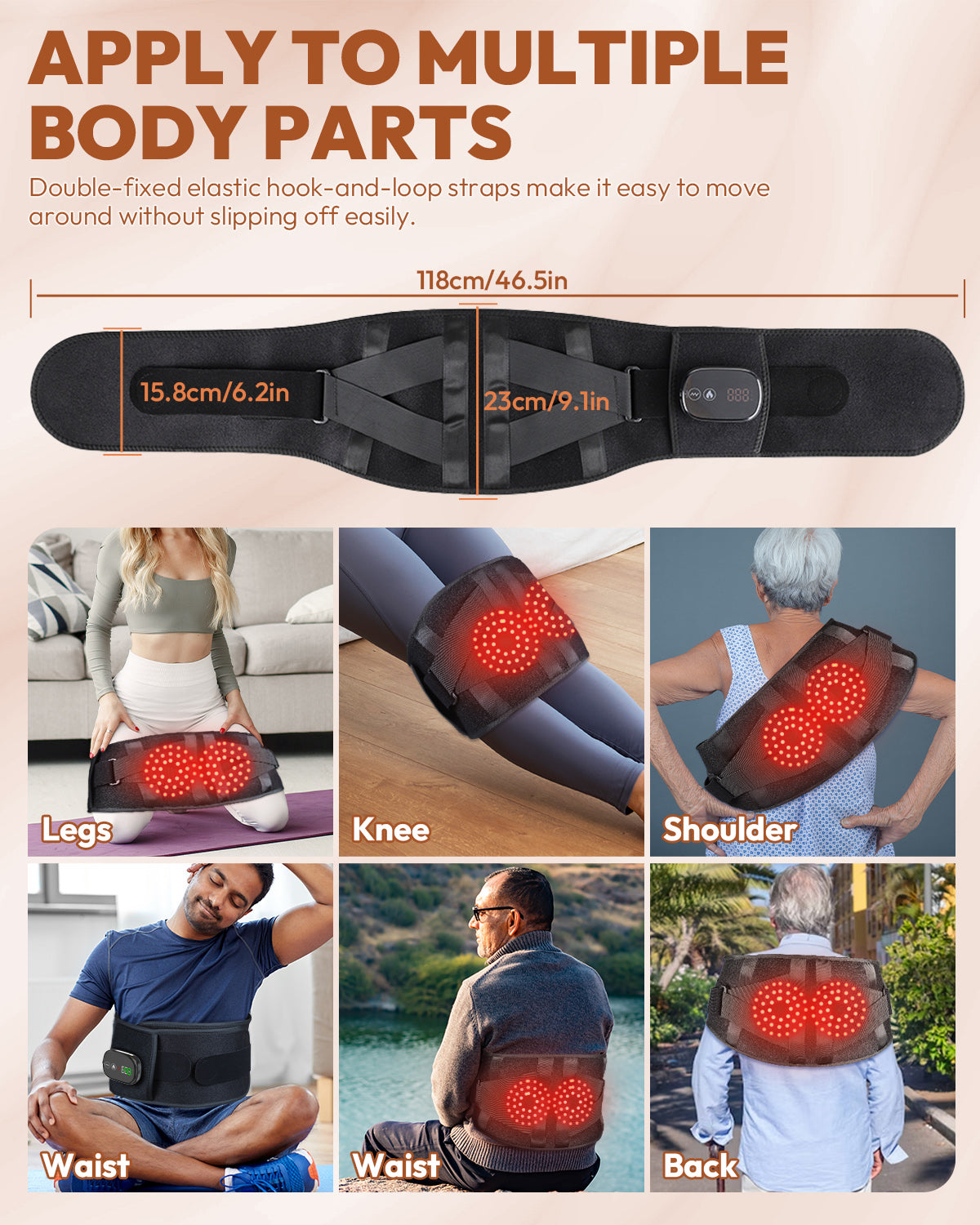 Infrared Red Light Therapy Belt with Heat & Vibration – Cordless Back & Waist Massager