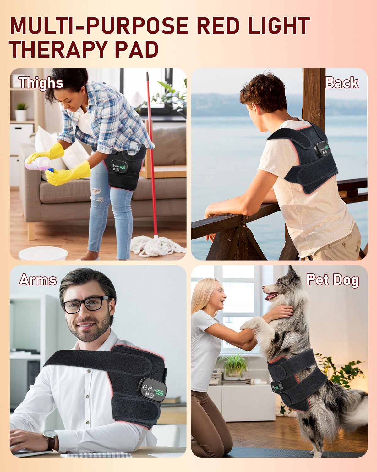 Infrared Red Light Therapy Belt with Heat & Vibration – Cordless Back Massage