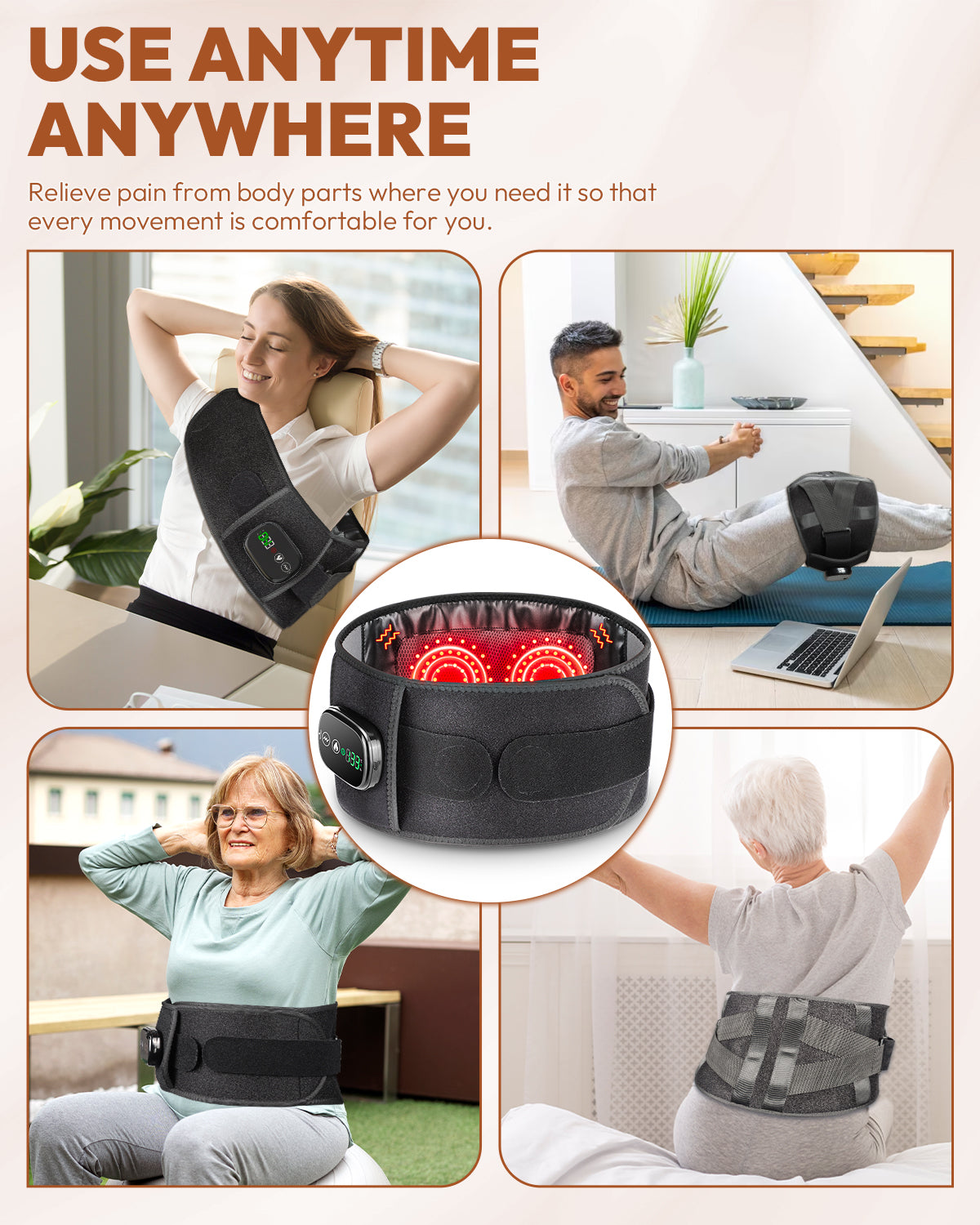 Infrared Red Light Therapy Belt with Heat & Vibration – Cordless Back & Waist Massager