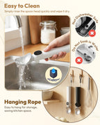 IP65 waterproof heated ice cream scoop being rinsed clean with hanging loop for easy kitchen storage