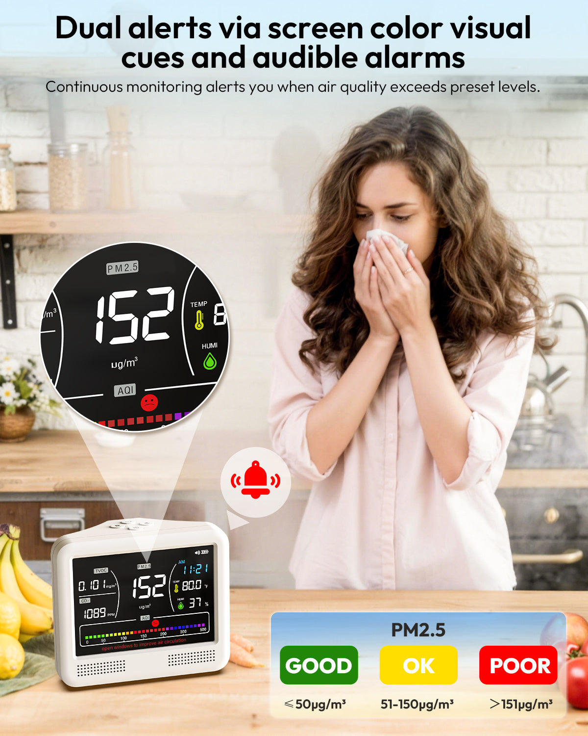 Smart Indoor Air Quality Monitor – CO₂, PM1.0 PM2.5 PM10 TVOC HCHO Air Tester