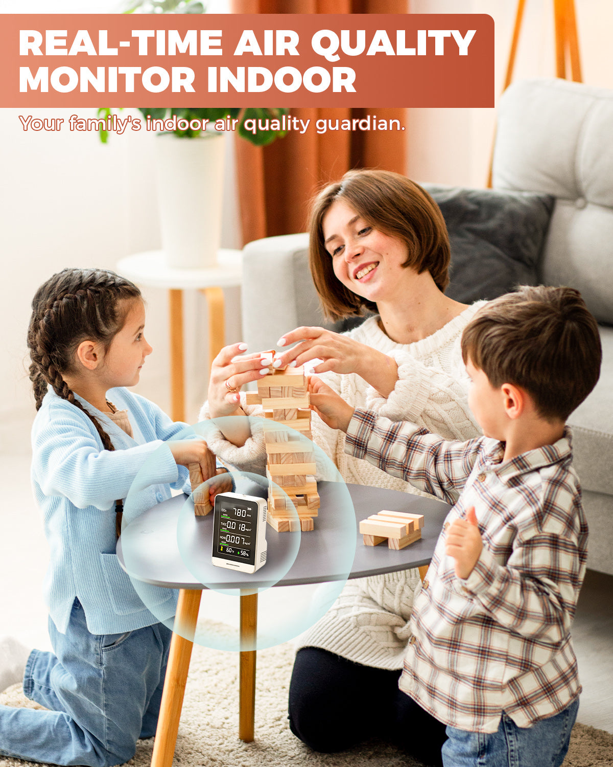 Portable 5-in-1 Indoor Air Quality Monitor for Home