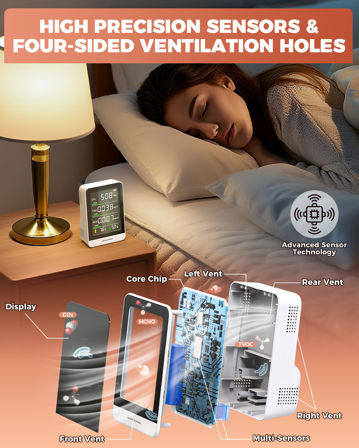 Portable 5-in-1 Indoor Air Quality Monitor for Home