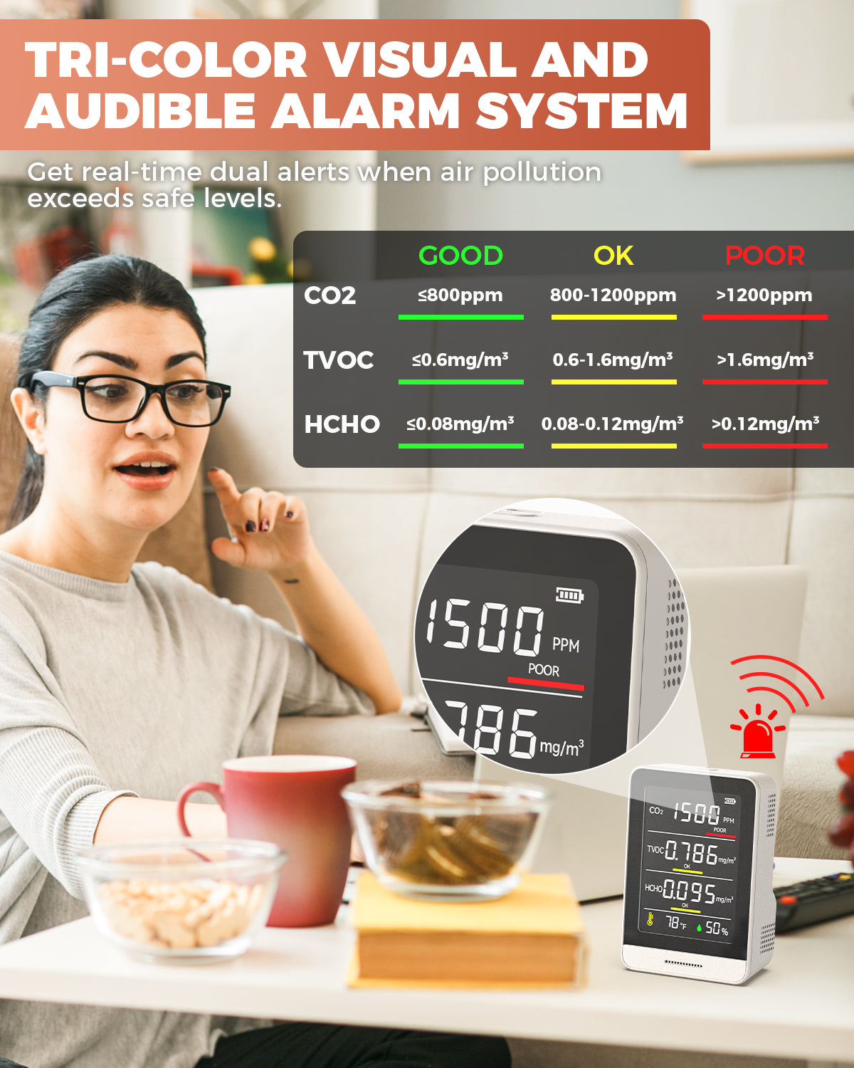 Portable 5-in-1 Indoor Air Quality Monitor for Home