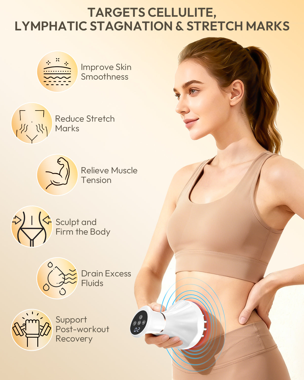 Body Sculpting Cellulite Massager with Heat, Light & Vibration – Rechargeable Lymphatic Massage Tool