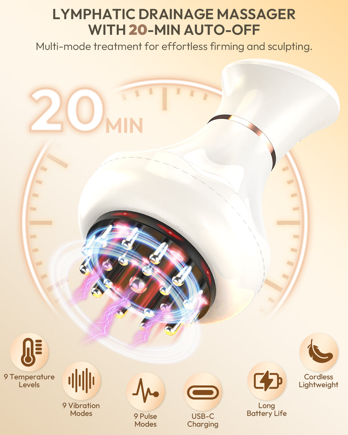 Body Sculpting Cellulite Massager with Heat, Light & Vibration – Rechargeable Lymphatic Massage Tool