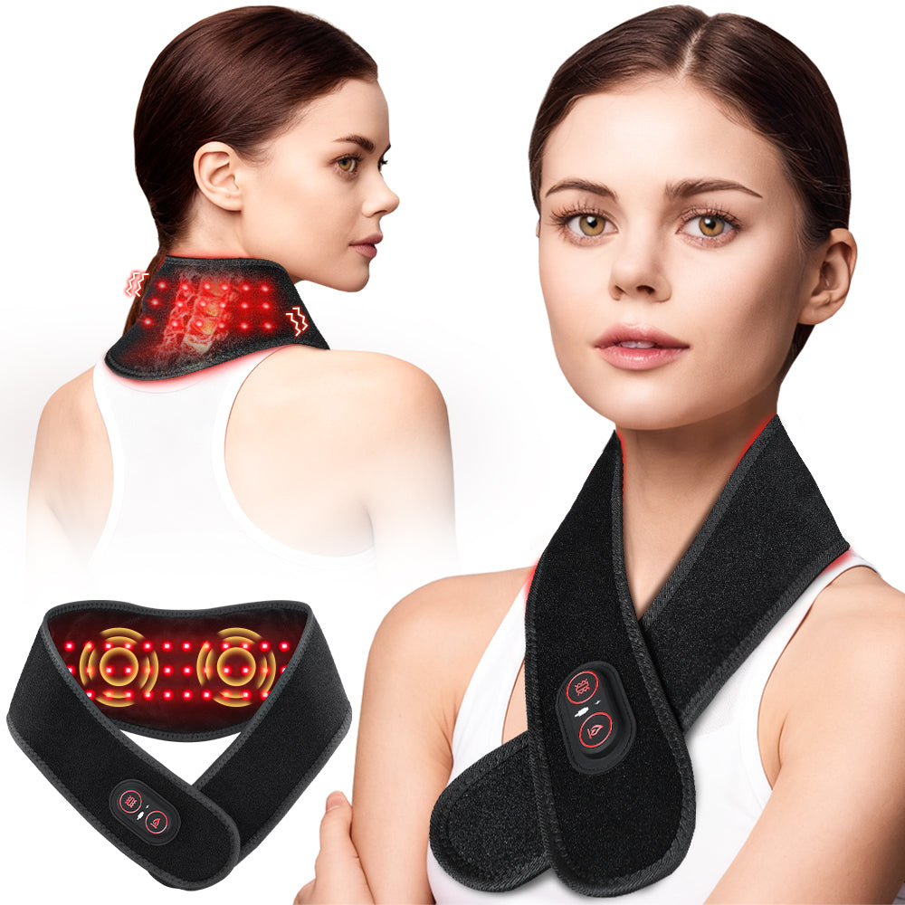 660nm & 850nm Red Light Therapy Neck Wrap with Heat & Vibration Massage
