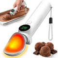 White rechargeable heated ice cream scoop with LED display for hard ice cream and frozen desserts