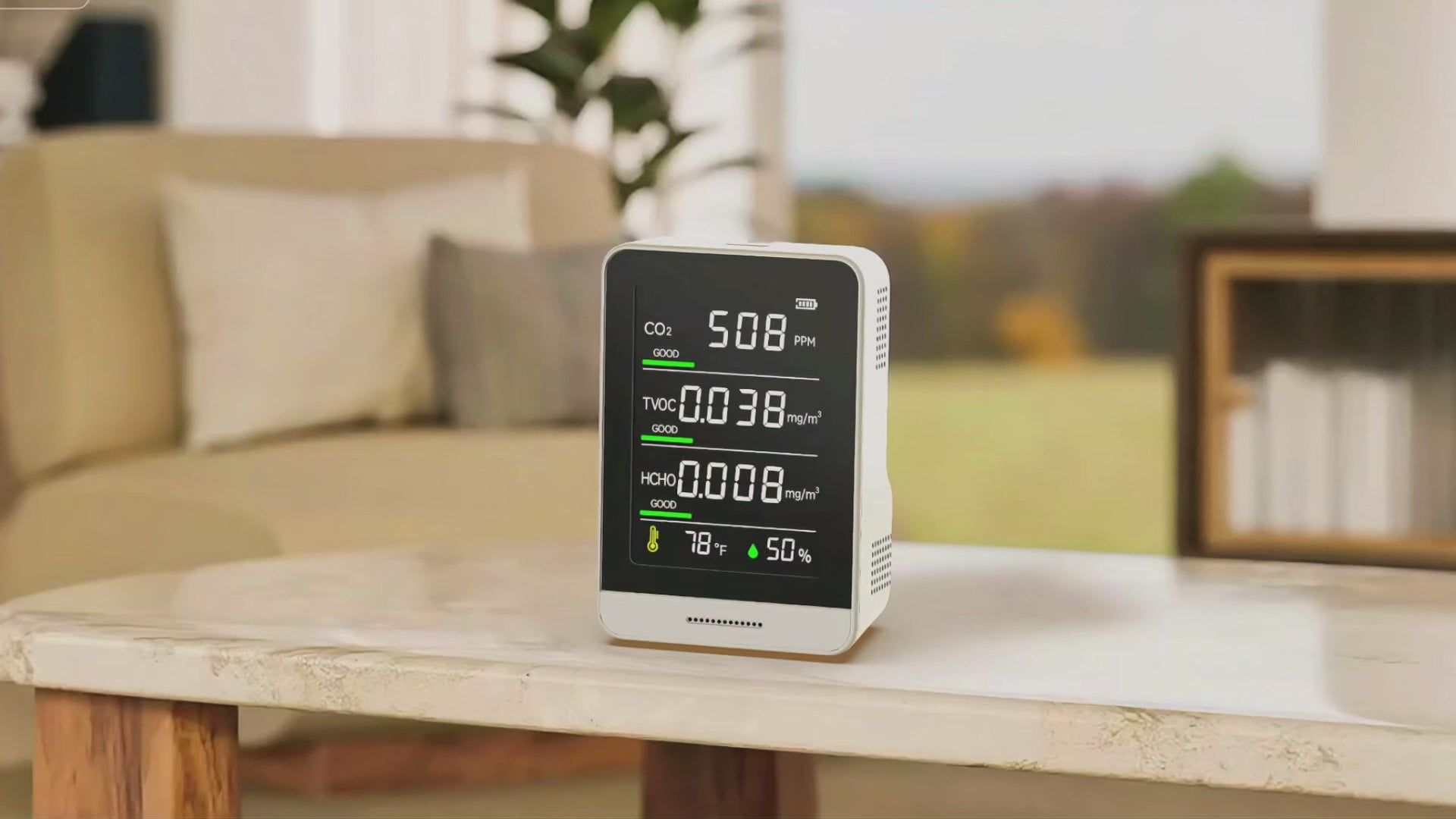 Portable 5-in-1 Indoor Air Quality Monitor for Home