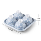 Four-cavity soccer ball ice mold dimensions: 14.5 by 14.5 by 6.5 centimeters